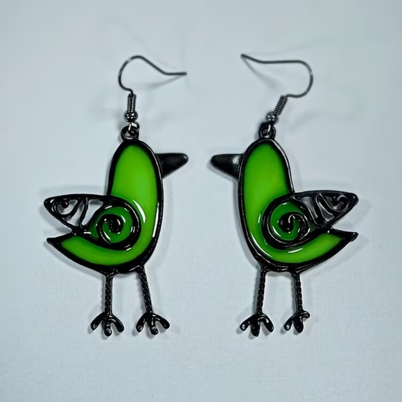 Green Bird Earrings N1973 - Picture 2 of 6